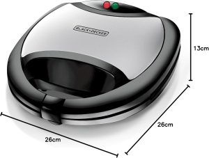 Black & Decker 2-Slice Non-Stick Sandwich Maker, 750W, Silver - TS2080-B5 - Image 8
