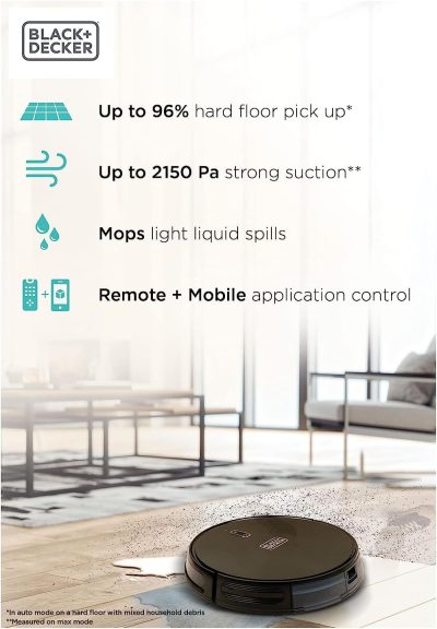 Black & Decker Robotic Vacuum and Mop, 2600 mAh, 2000 Pa, White - BRVA425B10-B5 - Image 8