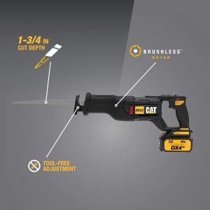 منشار ترددي كاتربيلر، 18 فولت، مع بطارية 4 أمبير وشاحن، أسود وأصفر - DX52C - Image 3