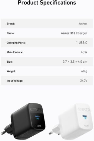 شاحن حائط بمخرج تايب سي 45 وات، من انكر، ابيض - A2643G21 - Image 3