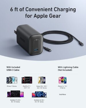 شاحن حائط بمخرج تايب سي 100 وات، من انكر، اسود - B2679K11 - Image 3