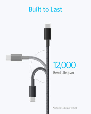 كابل نايلون USB-C إلى USB-C 2.0 3.3 أقدام، من أنكر، أسود A8752H11 - Image 3