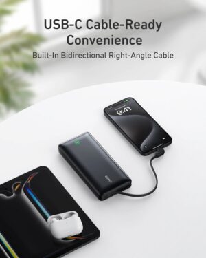 باور بانك نانو 20000 مللي أمبير 30 وات مع كابل USB-C مدمج، من أنكر، أسود A1387H11 - Image 4