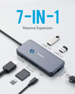 موزع USB-C 7 في 1 مع إيثرنت، من أنكر، رمادي A8352HA1 - Image 4