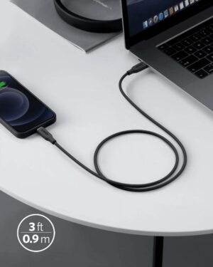 كابل USB-C إلى لايتنينج 3 قدم، من أنكر، أسود A8662H11 - Image 5